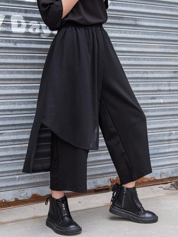 Pantalon large asymétrique en mousseline à fentes fendues