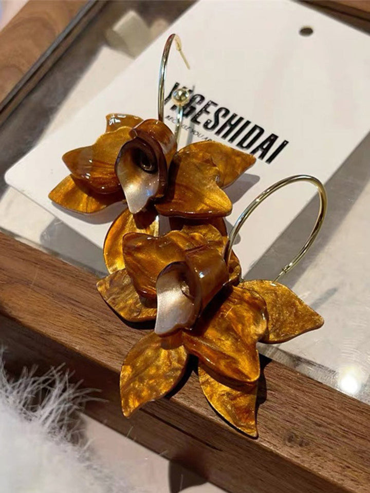 Boucles d'oreilles en forme de fleur, couleur unie