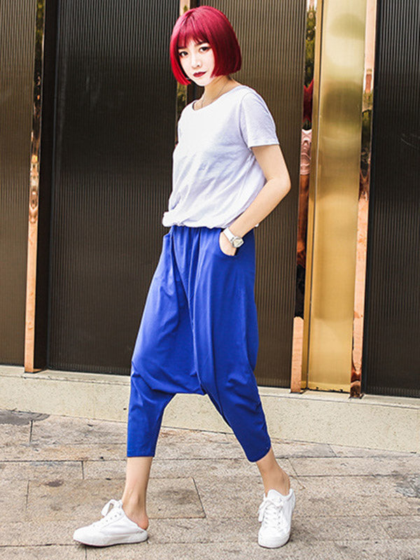 Sarouel décontracté de couleur unie rouge noir bleu