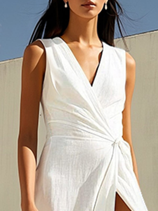 Robe asymétrique sans manches, à col en V