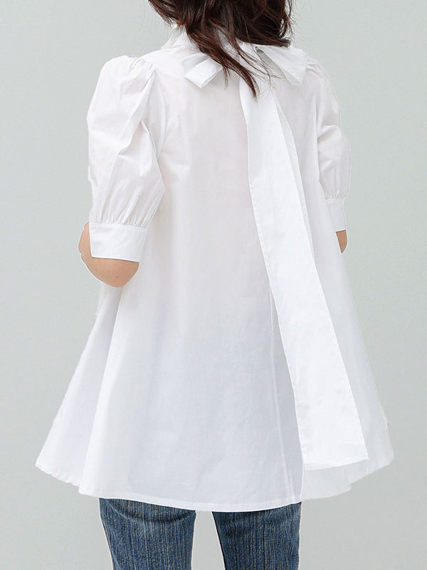 Chemisier décontracté ample à nœud, couleur unie
