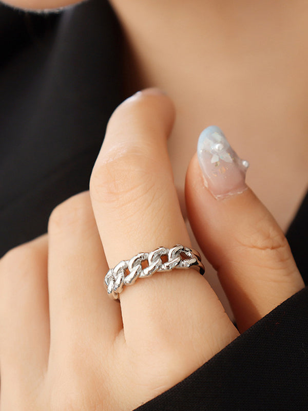 Bague ajourée à chaîne, couleur unie