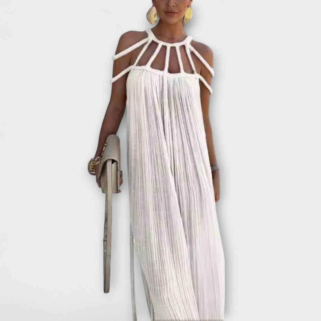 Brinaya – Robe maxi en mélange de lin avec décolleté tressé