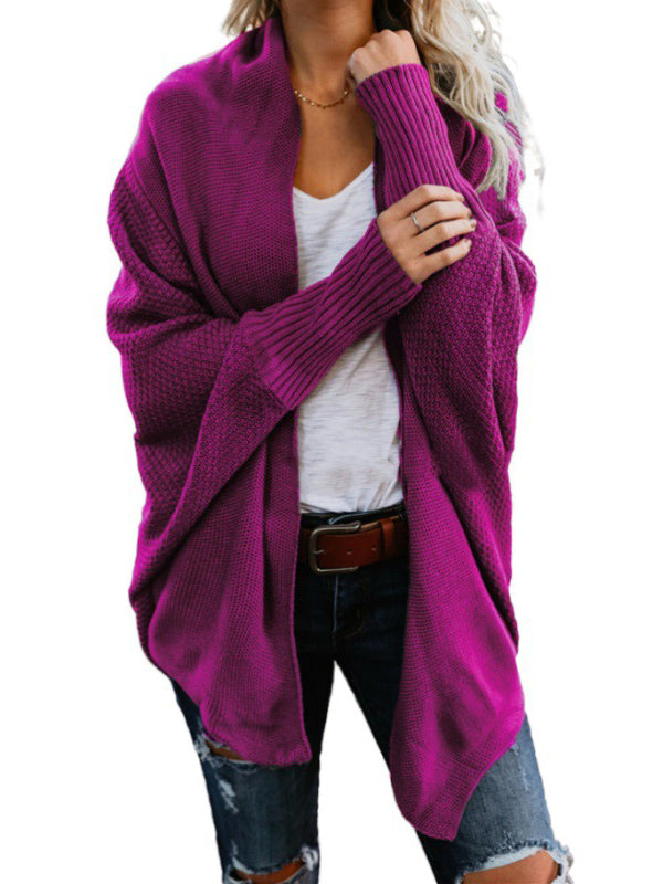 Cardigan décontracté ample à manches chauve-souris, couleur unie
