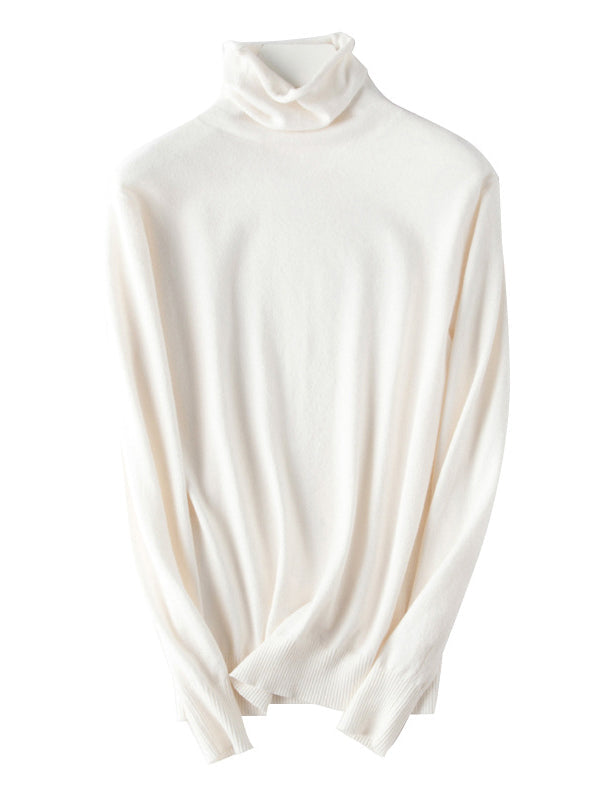 Pull simple ample à manches longues, à col haut, couleur unie