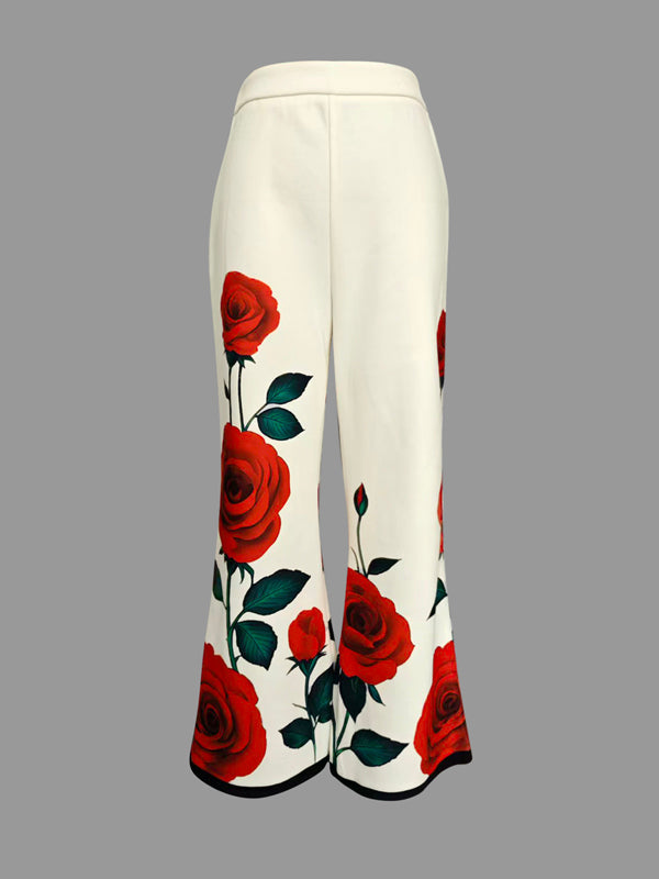 Pantalon ample décontracté à jambes larges, à imprimé floral