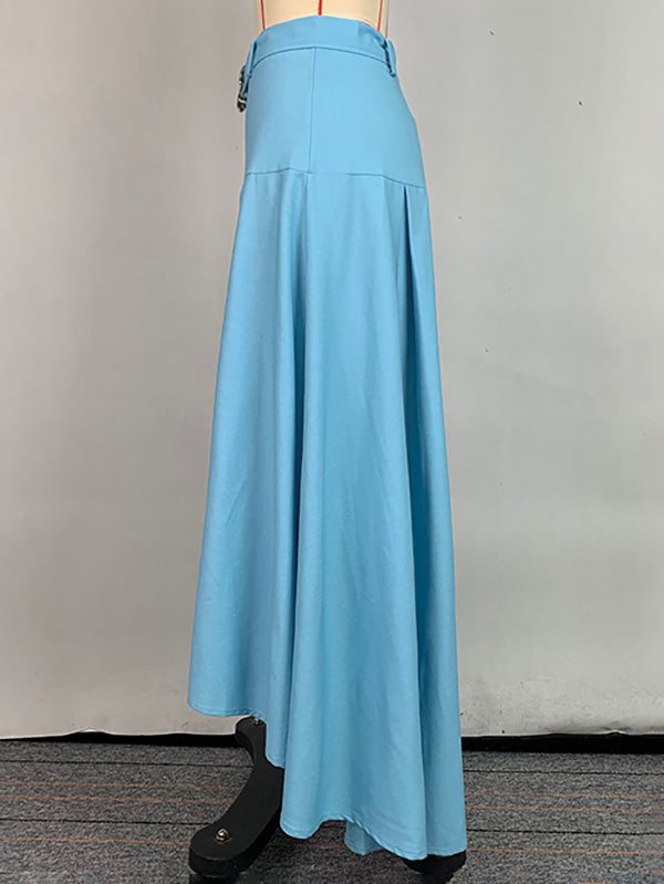 Jupe plissée taille haute, à ourlet plongeant, avec ceinture, couleur unie
