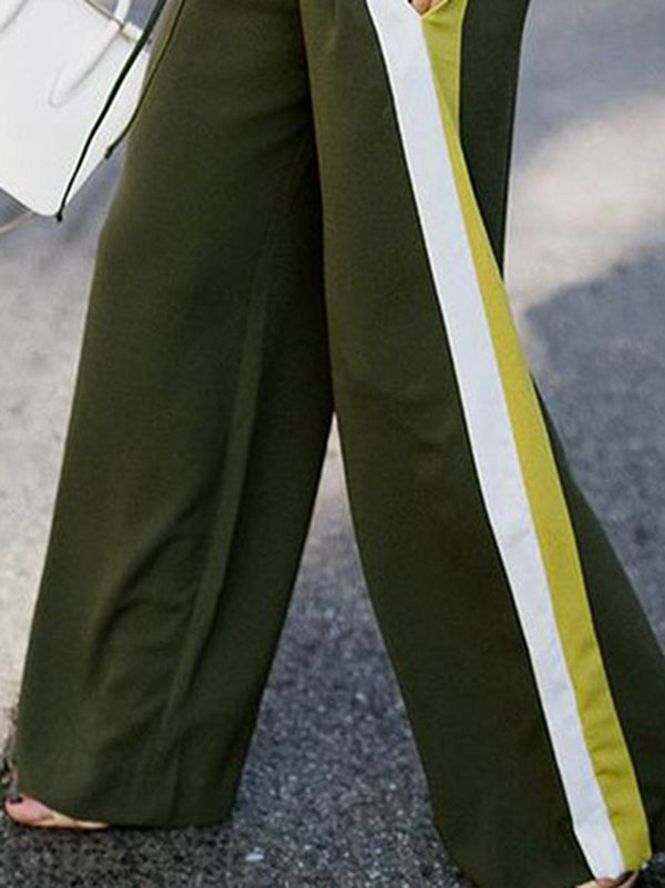 Pantalon ample à jambes larges, à cordon de serrage, à taille élastique, à empiècements, couleur contrastée
