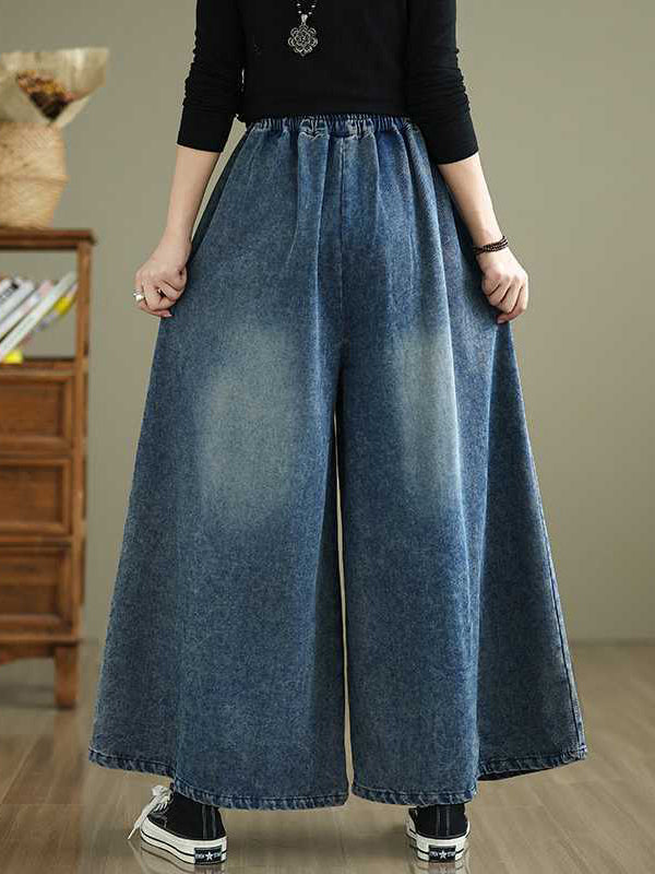 Jean ample plissé taille haute, à taille élastique, à poches