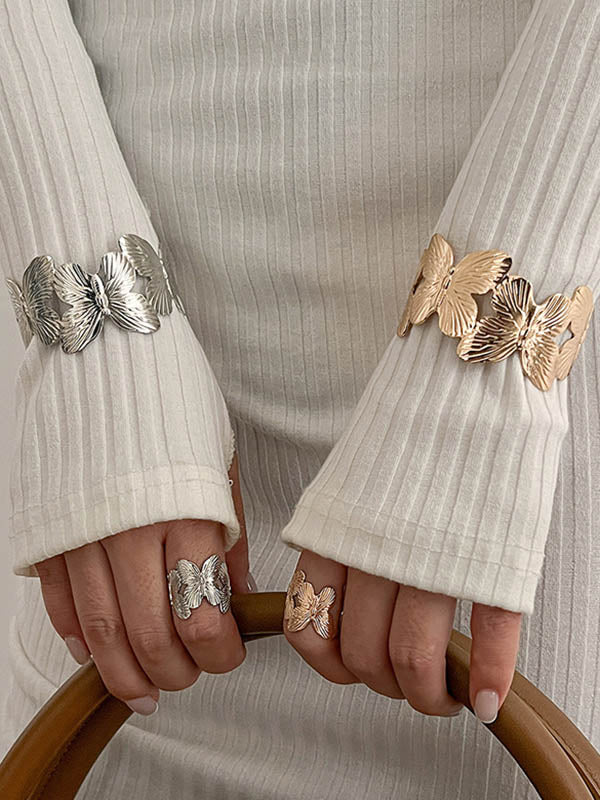 Parure bracelet et bague géométrique en forme de fleur