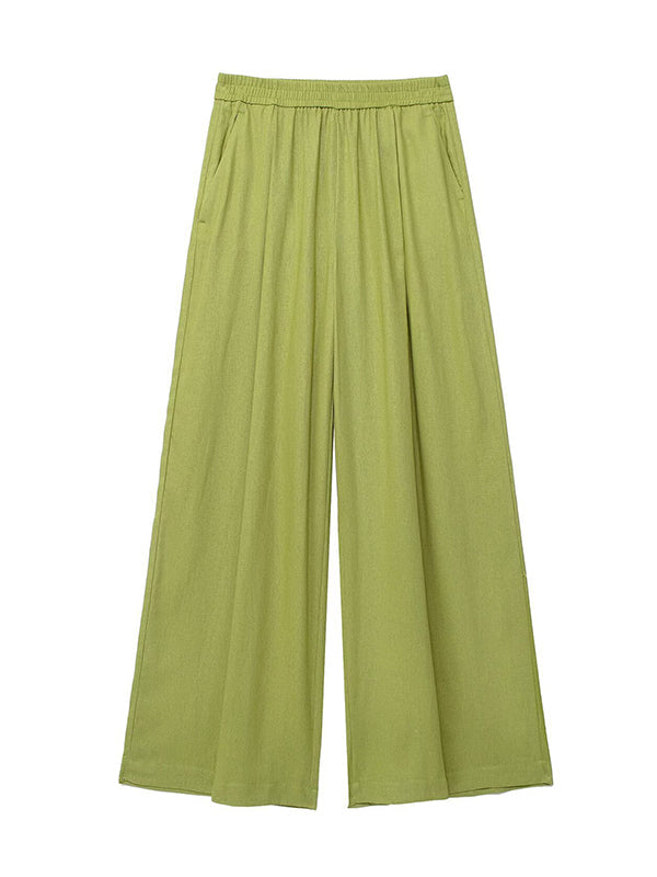 Ensemble deux pièces ample fendu sur le côté plissé à empiècements, à col revers, à taille élastique, couleur unie – chemisier + pantalon