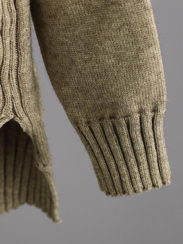 Ensemble deux pièces élégant ample à manches longues, à col en V, à jambes larges, couleur unie – pull + pantalon