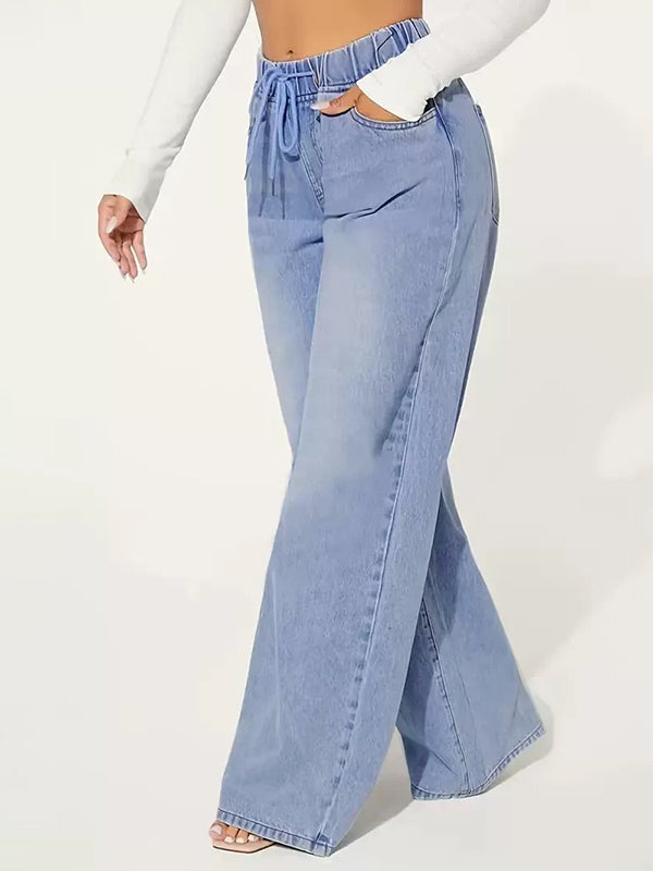 Jean ample taille haute, à cordon de serrage, à taille élastique, à empiècements