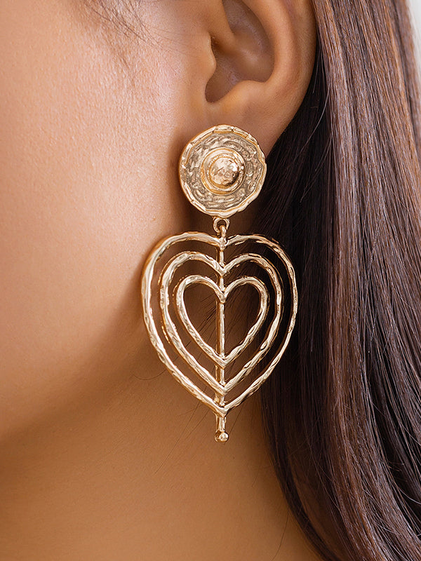 Boucles d'oreilles pendantes géométriques ajourées normcore, en forme de cœur, couleur unie