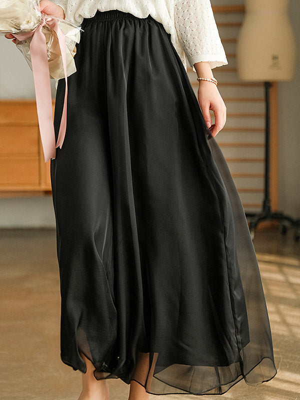 Jupe-culotte large décontractée en mousseline, couleur unie