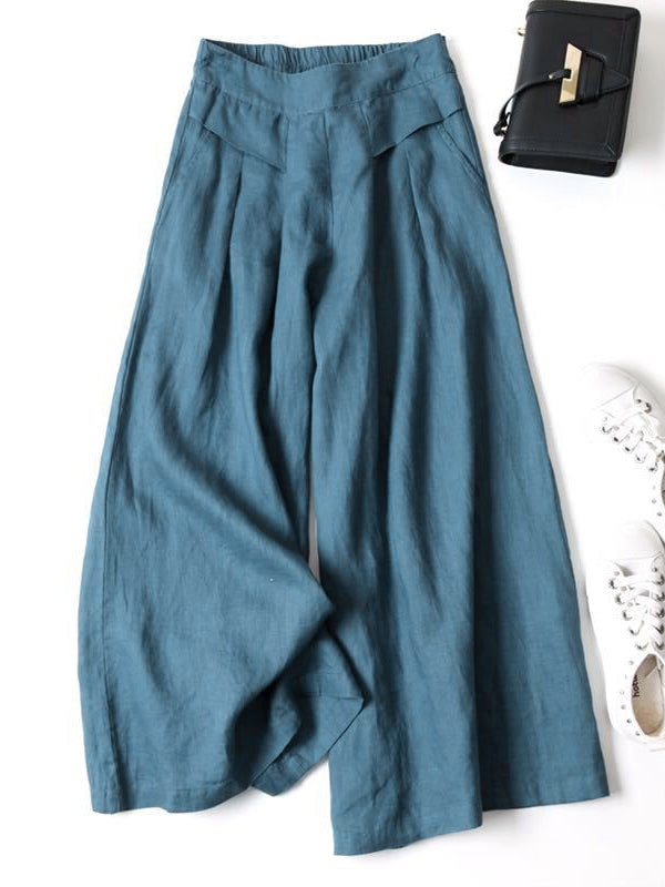 Neuvième pantalon large ample en coton Ramie de couleur unie, grande taille
