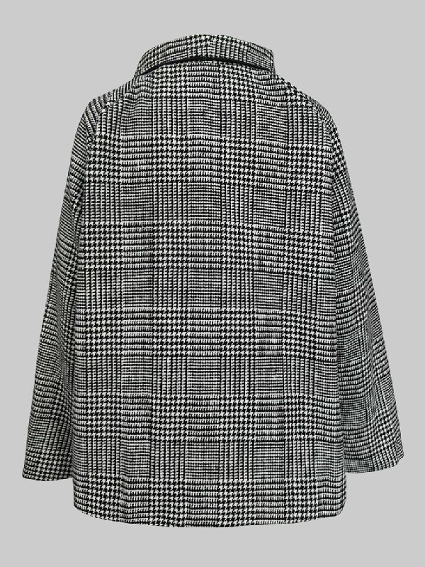 Veste ample asymétrique à manches longues, à motif pied-de-poule, à carreaux, à col montant
