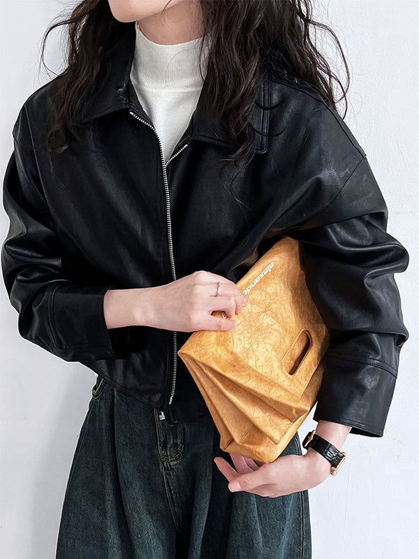 Veste ample à manches longues, à fermeture éclair, à col revers, couleur unie