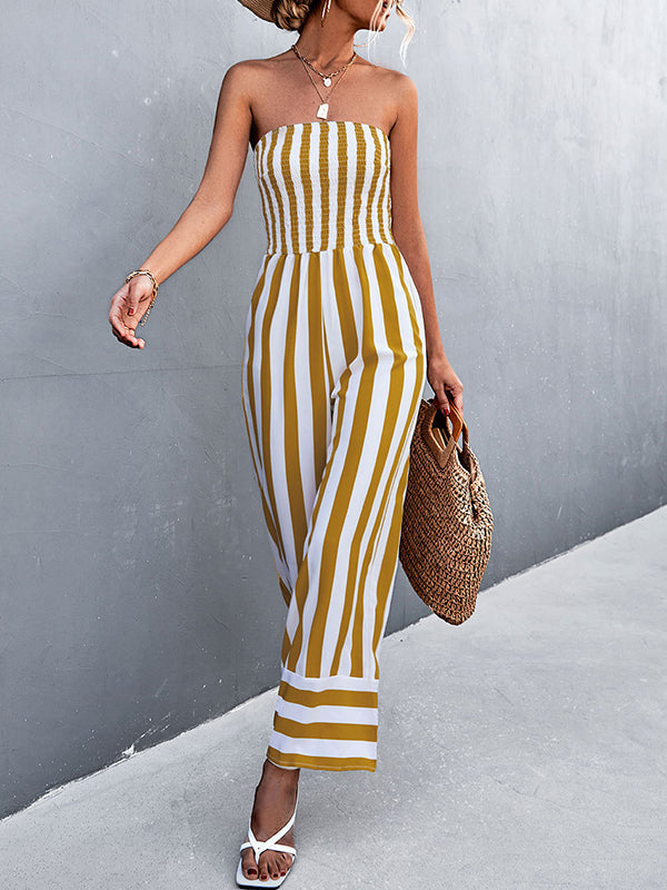 Combinaison ample rayée sans manches, à taille élastique, bustier, couleur contrastée