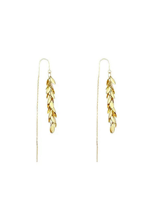 Boucles d'oreilles pendantes en forme de feuilles, à pompons