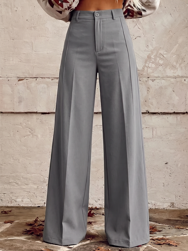Pantalon boutonné imprimé taille haute, grande taille, à poches