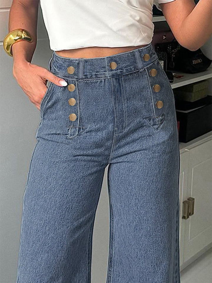 Jean ample boutonné taille haute, à empiècements