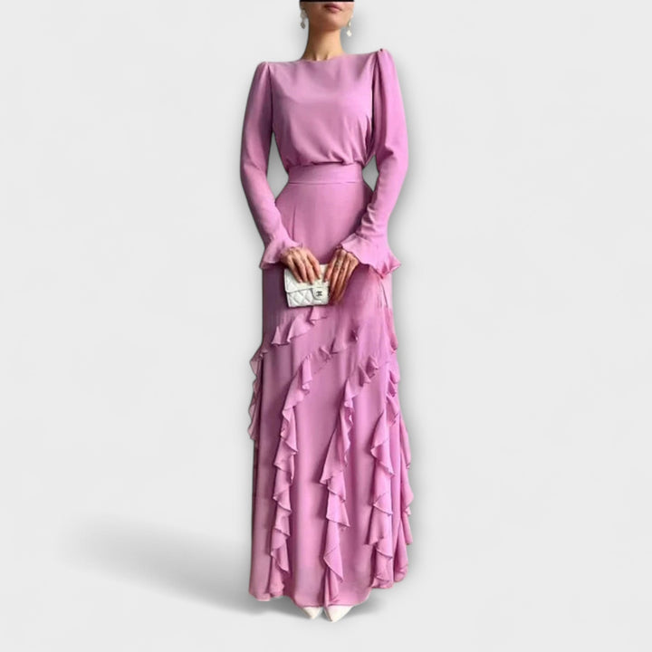 Fallon - Robe Maxi Slim Fit avec Volants 3D