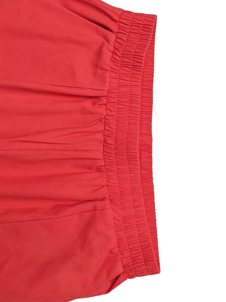 Pantalon ample taille haute, à taille élastique, à poches, couleur unie
