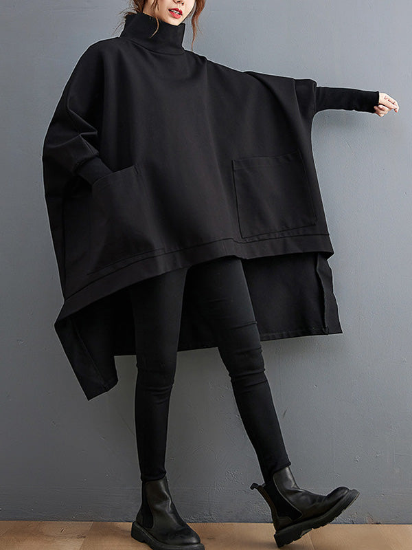 Sweat-shirt urbain à col haut, à ourlet plongeant, couleur unie