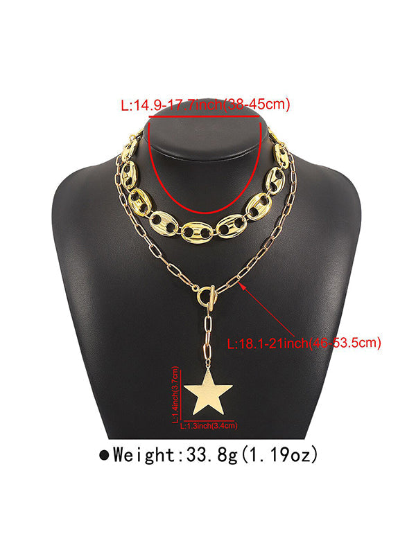Collier géométrique à chaîne, à double rang, en forme d'étoile
