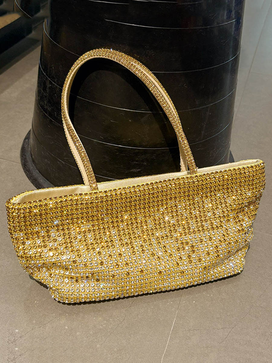 Sac besace à fermeture éclair, à strass, couleur unie