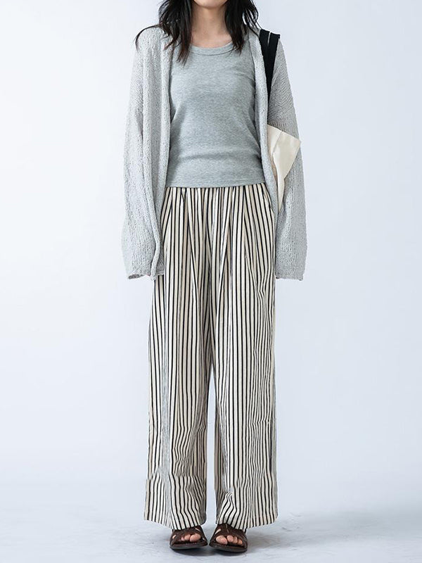 Pantalon ample rayé taille haute, à empiècements