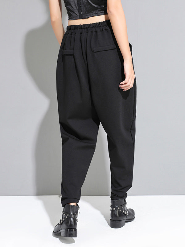 Pantalon sarouel taille haute noir avec boutons