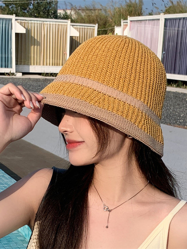 Chapeau bob tressé anti-UV, couleur contrastée