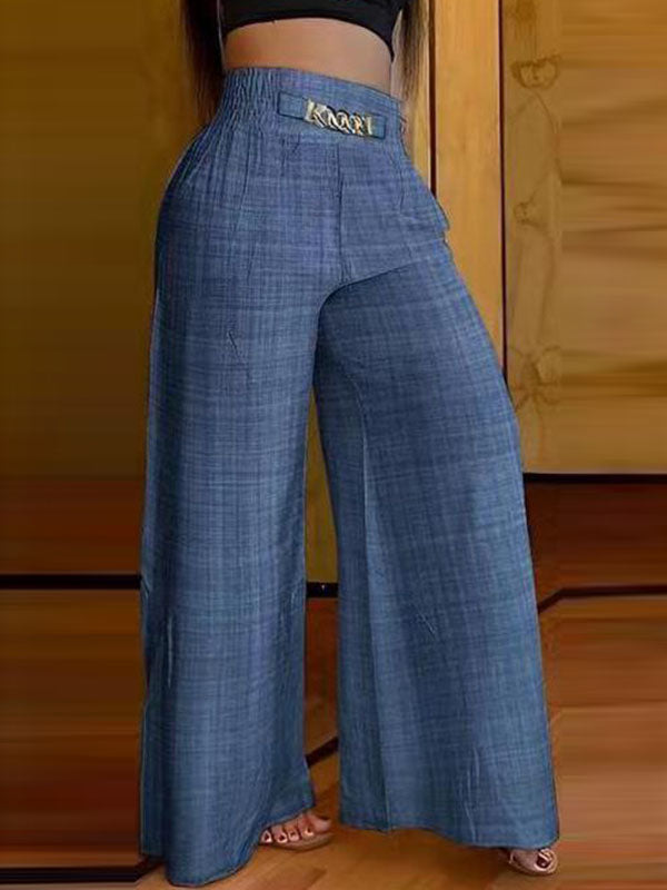 Pantalon ample plissé taille haute, à chaîne, à taille élastique