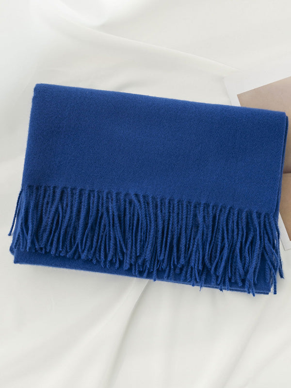 Écharpe chaude à pompons, couleur unie