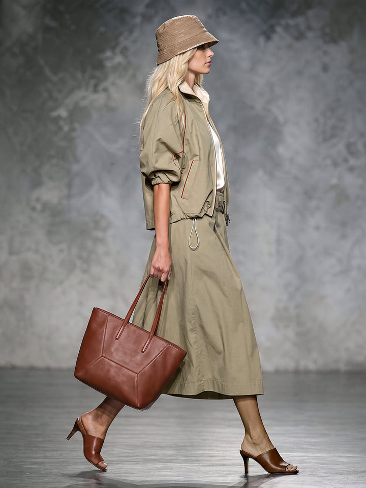 Jupe ample à poches, à taille élastique, avec ceinture, coupe trapèze, couleur unie