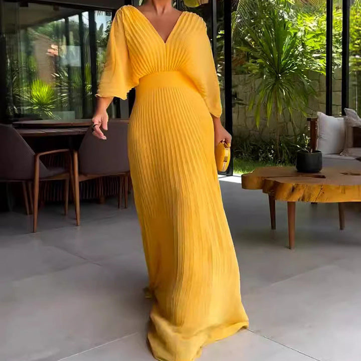 Renata - Robe maxi plissée magenta