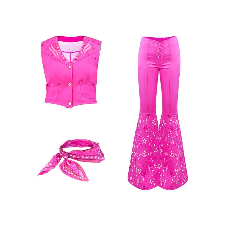 Costume de Cowgirl Rose Rétro pour Femmes, Tenue Disco des Années 70 avec Pantalon Évasé