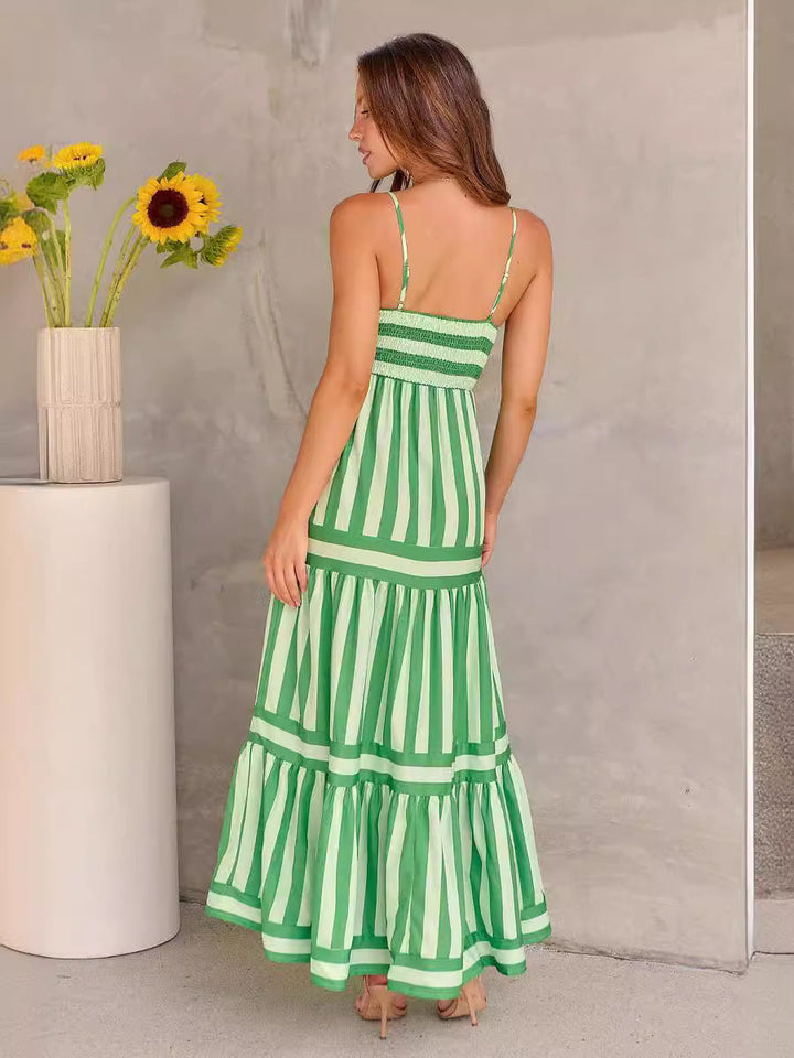 Dalia - Robe maxi rayée rose et bleue