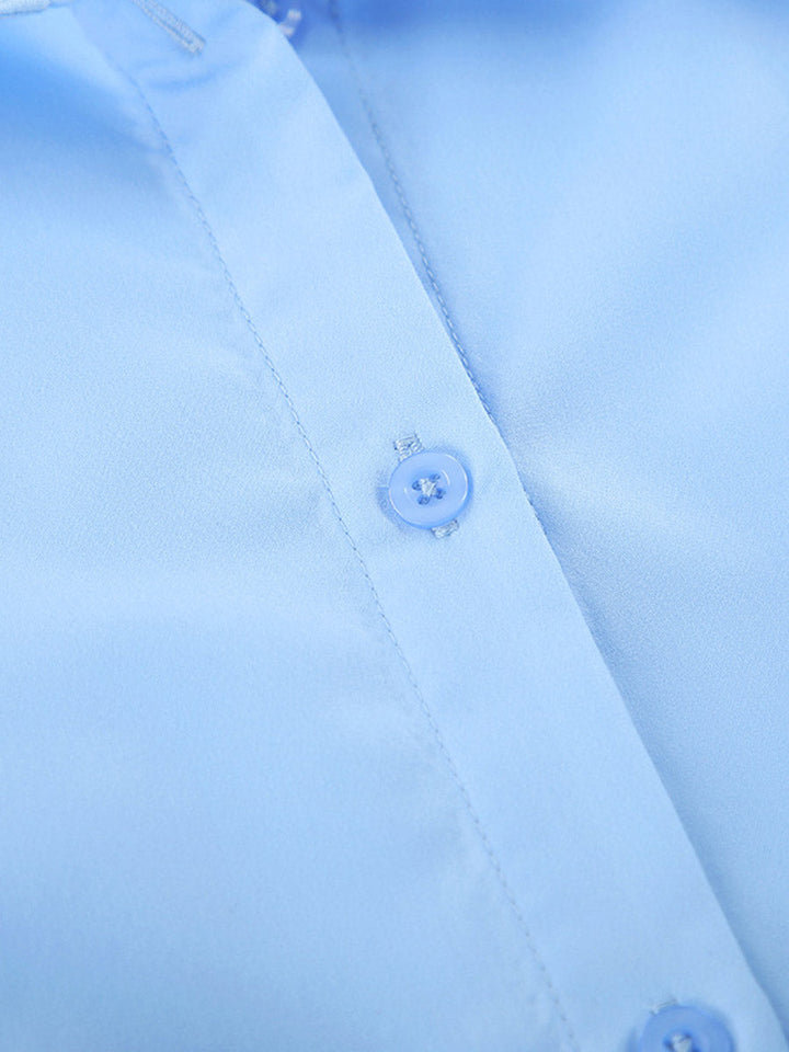 Robes courtes chemise à manches longues, ample, boutonnée, couleur unie, joint torsadé, revers torsadé