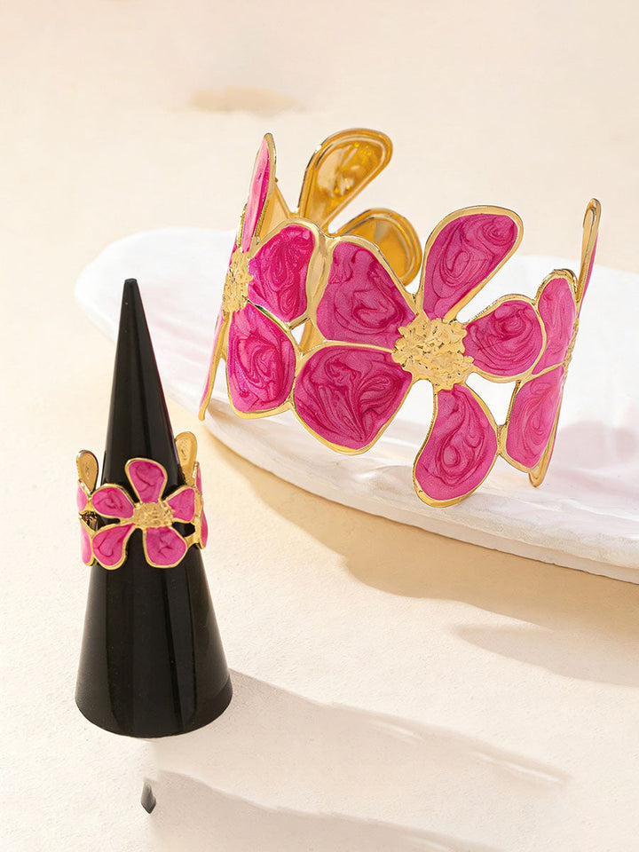 Parure bracelet et bague en forme de fleur