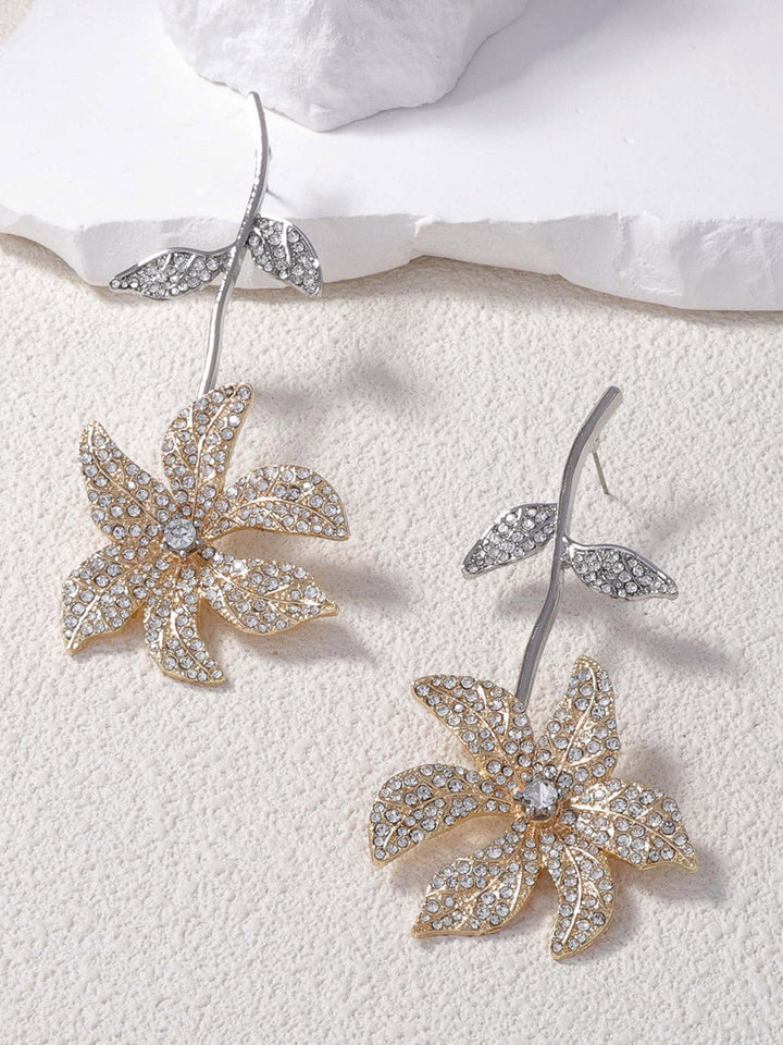 Boucles d'oreilles brillantes en forme de fleur, à strass