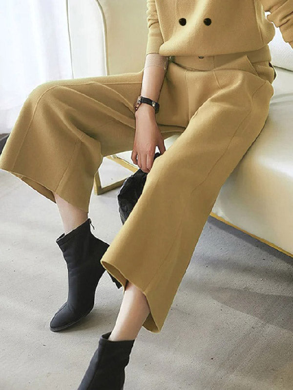 Pantalon à jambes larges, couleur unie