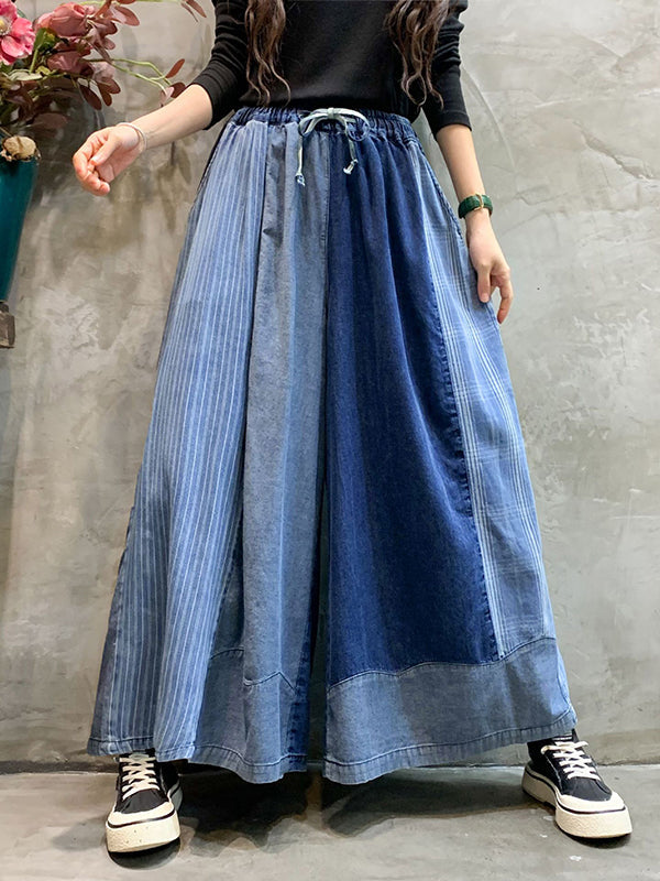 Bas de pantalon en Jean à carreaux, ample, élastique, avec cordon de serrage, à empiècements, neuvième pantalon