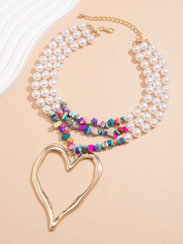 Collier perlé délicat en forme de cœur, couleur contrastée
