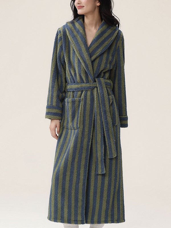 Robes amples à manches longues et à rayures fendues à la taille nouées