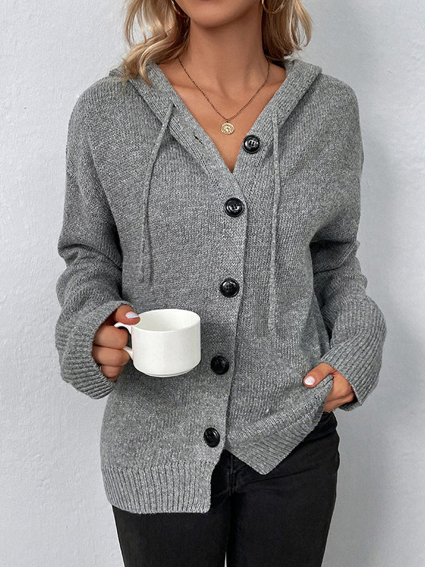 Cardigan cache-cœur à capuche et boutonné de couleur unie