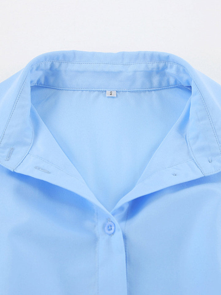 Robes courtes chemise à manches longues, ample, boutonnée, couleur unie, joint torsadé, revers torsadé