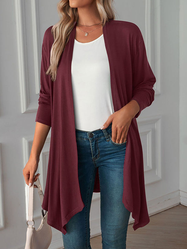 Vêtements d'extérieur amples à manches longues et col tendance de couleur unie